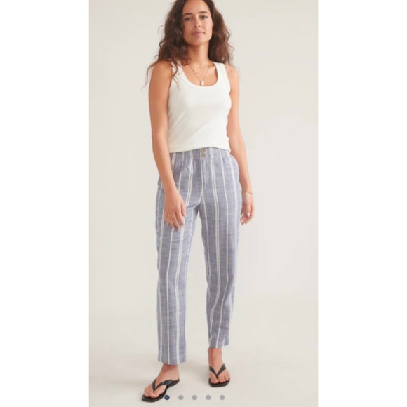 Marine Layer Ell Relaxed Crop Pull On Pant Skipper Blue Stripe NEW! - Picture 1 of 11